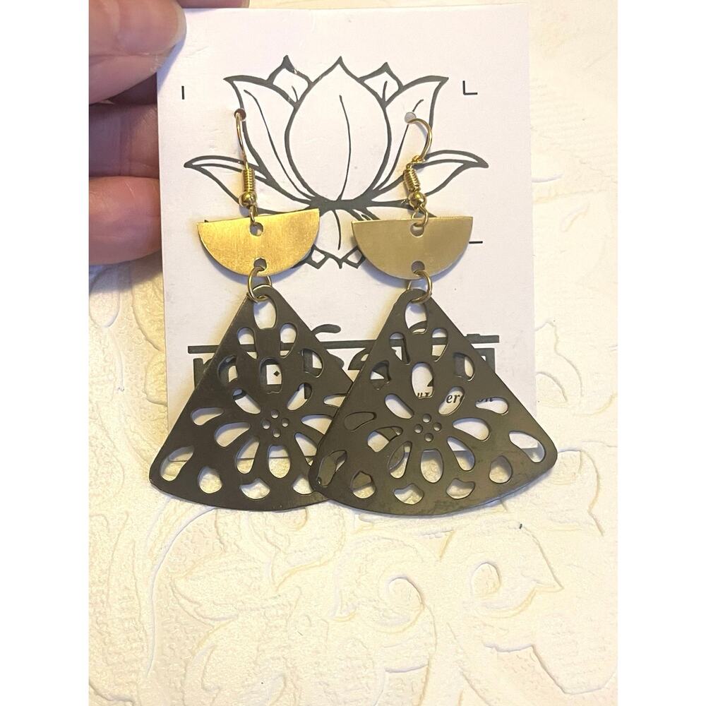 Moksha Liberation Dangle Earrings Geometric Pierced Metal New